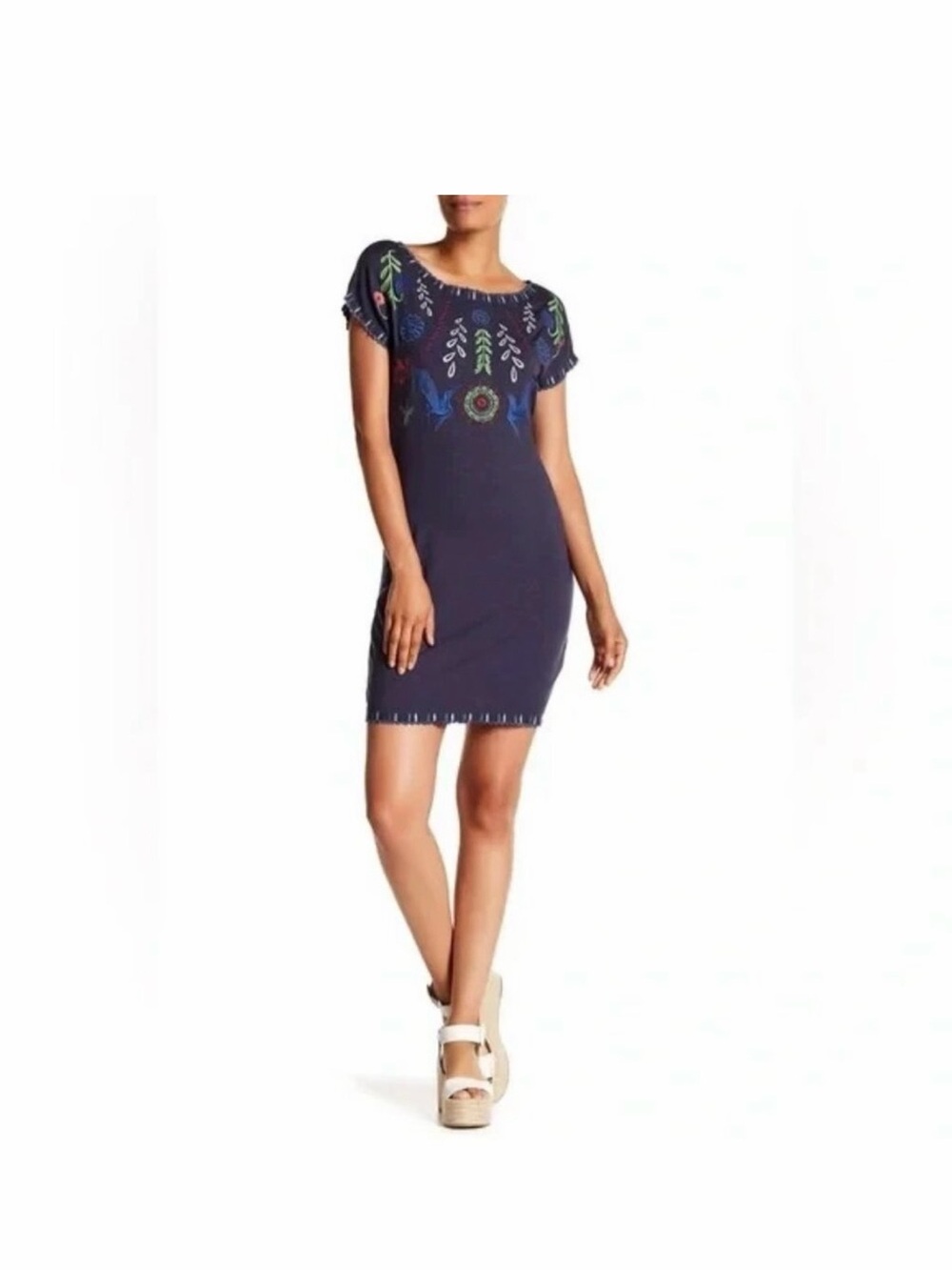 DESIGUAL EMBROIDERED NAVY SHORT SLEEVE DRESS